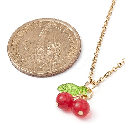 Natural Dyed Malaysia Jade Cherry Pendant Necklaces NJEW-JN04505-1