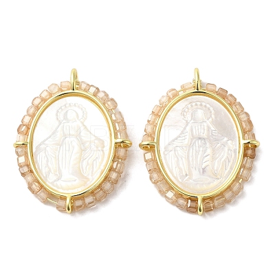 Rack Plating Brass Micro Pave Cubic Zirconia & Shell Pendants KK-G488-18G-1