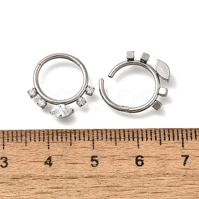 304 Stainless Steel Clear Cubic Zirconia Horse Eye Hoop Nose Rings AJEW-D306-11P-1