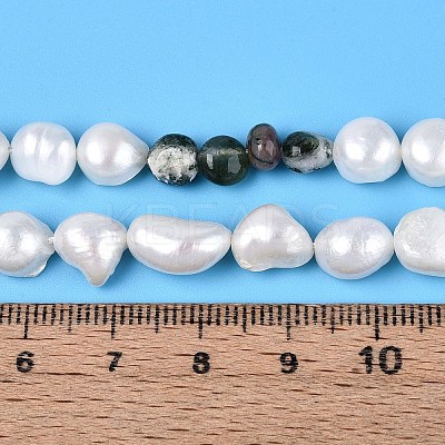 Natural Indian Agate Nuggets & Natural Cultured Freshwater Pearl Beads Strands PEAR-N023-01A-01-1