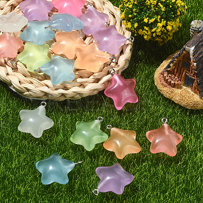 84Pcs 7 Colors Luminous Transparent Resin Pendants RESI-SZ0003-26-1