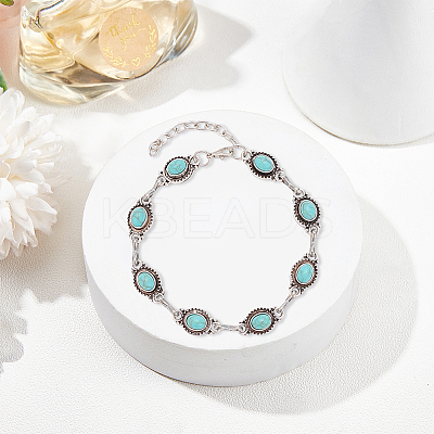 2Pcs Acrylic Imitation Turquoise Oval Link Chain Anklet AJEW-AN0001-04-1