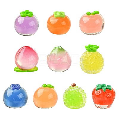 10Pcs 10 Styles Fruit Transparent Resin Cabochons RESI-CJ0004-83-1