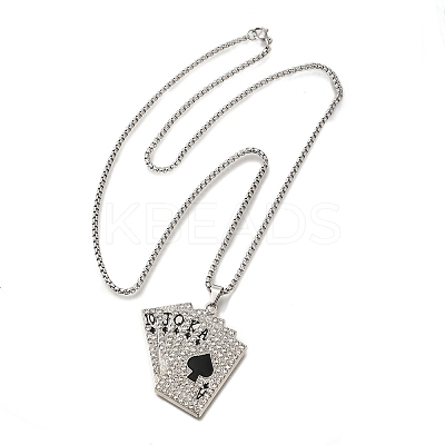 Alloy Full Crystal Rhinestone Playing Cards Pendant Necklaces LS-NJEW-R001-01P-02-1