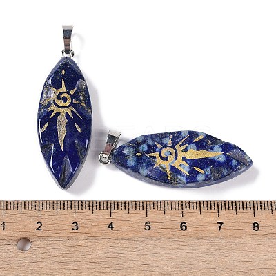 Dyed Natural Lapis Lazuli Gold Sun Pattern Pendants G-L524-14P-06-1