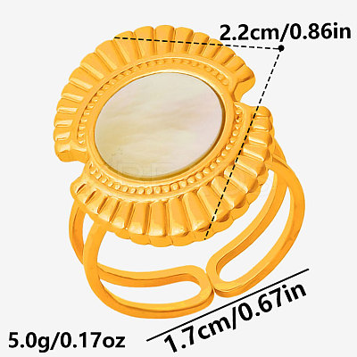 304 Stainless Steel with Natural Shell Cuff Open Rings for Women FC7399-3-1