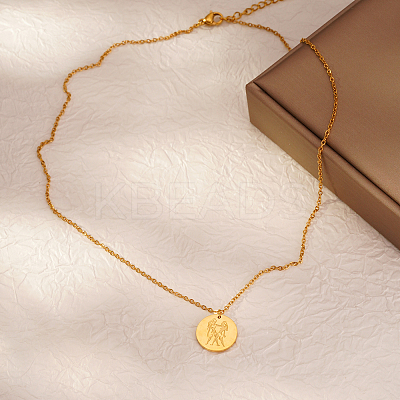 Stylish 304 Stainless Steel Flat Round Gemini Zodiac Pendant Necklaces for Women's Daily Wear UA3158-1-1