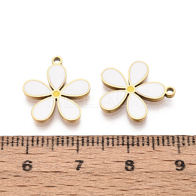 304 Stainless Steel & Enamel Flower Pendants STAS-T073-19G-1