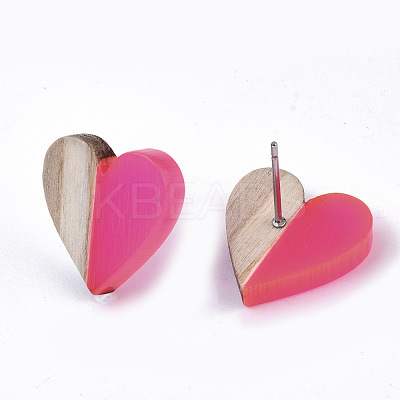Transparent Resin & Wood Stud Earrings EJEW-N017-002A-D06-1
