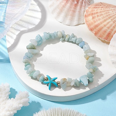 Natural Flower Amazonite Chip Beaded Stretch Bracelets BJEW-JB10689-01-1