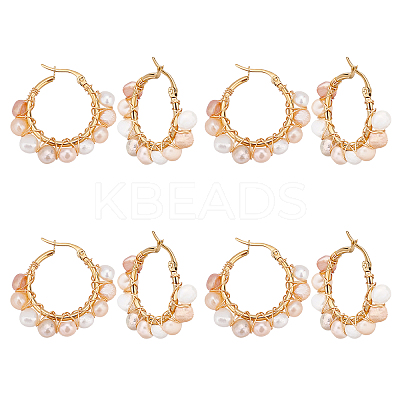 4 Pairs Vintage Natural Pearl Braided Hoop Earrings for Girl Women EJEW-UN0002-07-1