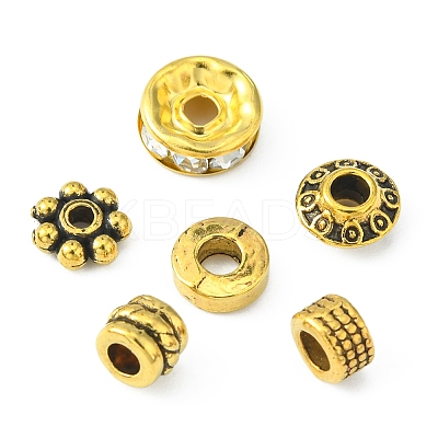 285Pcs 6 Style Iron Rhinestone & Tibetan Style Alloy Spacer Beads DIY-FS0004-08-1