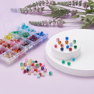 450Pcs 15 Colors Spray Painted Crackle Glass Beads CCG-YW0001-04-1