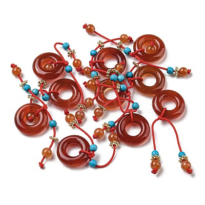 Natural Red Agate Donut Pendants G-R489-03-1