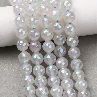 Electroplated Natural Agate Beads Strands G-B191-A07-8mm-01-1