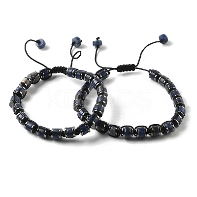 Adjustable Natural Sodalite and Non-magnetic Synthetic Hematite Braided Bead Bracelets BJEW-Z090-01C-1
