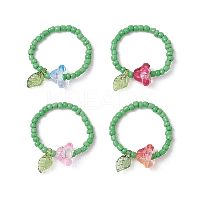 Glass Beads with Acrylic Charms Finger Rings RJEW-TA00205-1