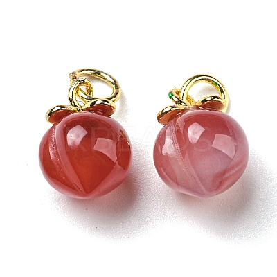 Natural Agate Peach Charms with Brass Jump Rings G-R489-39G-1