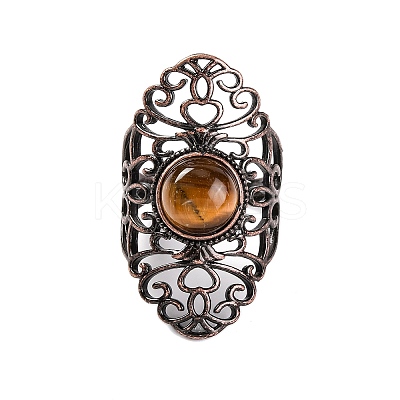 Natural Tiger Eye Retro Finger Rings RJEW-B067-02R-25-1