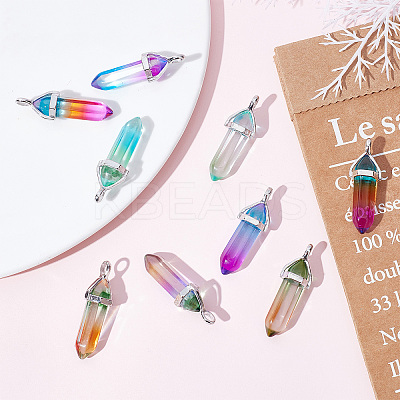 10Pcs 5 Colors Faceted Bullet Glass Pointed Pendants KK-SC0003-08-1