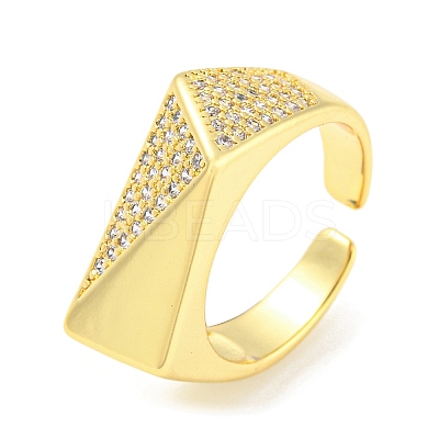 Rack Plating Brass with Clear Cubic Zirconia Open Cuff Rings RJEW-Q784-18G-1