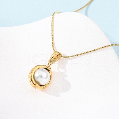 304 Stainless Steel & Acrylic Imitation Pearl Moon Pendant Snake Chain Necklaces for Women NJEW-F354-08G-1
