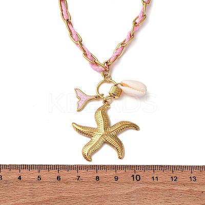 Starfish & Mermaid Tail Shape 304 Stainless Steel Enamel Pendant Necklaces NJEW-L465-08G-1