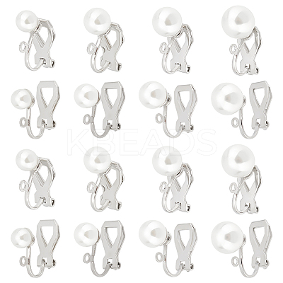 24Pcs 4 Size 304 Stainless Steel Clip-on Earring Findings with Imitation Pearl Plastic Beaded STAS-UN0054-73-1