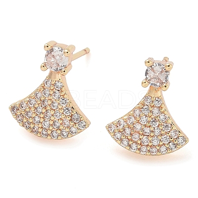 Rack Plating Fan Brass Clear Cubic Zirconia Stud Earrings EJEW-M090-23G-1