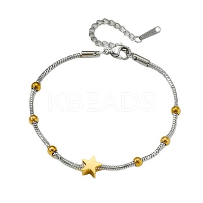 Duo Tone 201 Stainless Steel Star Round Snake Chain Bracelets for Women WGA233C-01-1