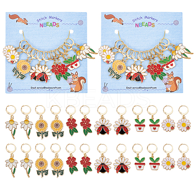 Alloy Enamel Flower & Ladybug Charm Locking Stitch Markers HJEW-PH01712-1