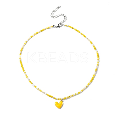 Alloy Enamel Heart Charm Necklace NJEW-PH01493-01-1