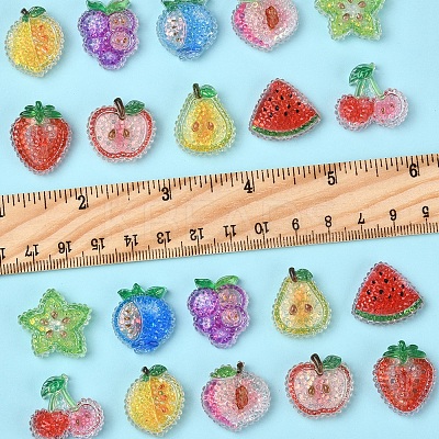 20Pcs 10 Styles Cherry/Pear/Lemon/Grape/Blueberry/Peach/Apple/Watermelon/Fruit Transparent Epoxy Resin Decoden Cabochons RESI-FS0001-93-1