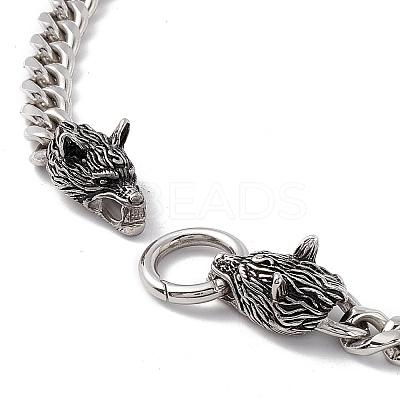 201 Stainless Steel Curb Chains Necklace with Wolf Clasps for Men Women NJEW-E155-07P-1-1