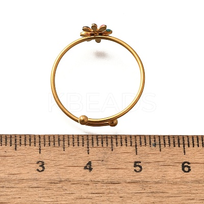 Daisy 304 Stainless Steel Enamel Open Cuff Rings for Women RJEW-M061-01G-06-1