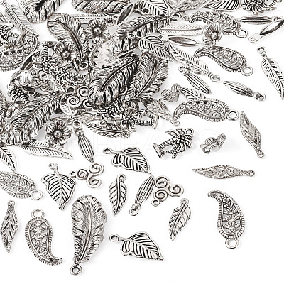 100Pcs 10 Styles Tibetan Style Alloy Pendants TIBE-TA0001-34-1