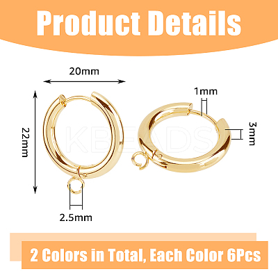 12Pcs 2 Colors 201 Stainless Steel Huggie Hoop Earring Findings STAS-DC0015-45-1