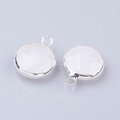 Silver Color Plated Brass Glass Flat Round Charms GLAA-M003-A-31S-1