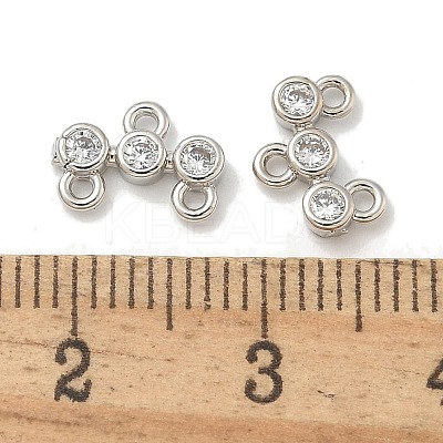 Rack Plating Brass Clear Cubic Zirconia Triple Flat Round Chandelier Component Links KK-L224-091P-1