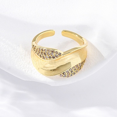 Brass Micro Pave Clear Cubic Zirconia Cuff Rings for Women RJEW-U043-12G-1