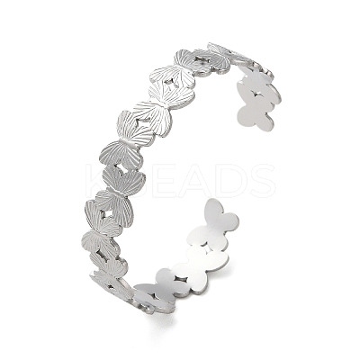 Non-Tarnish 304 Stainless Steel Butterfly Open Cuff Bangles for Women BJEW-M316-05P-1