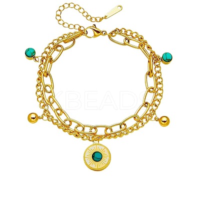 304 Stainless Steel Synthetic Turquoise Beads Double Layers Bracelets FS-WGDB07B-01-1