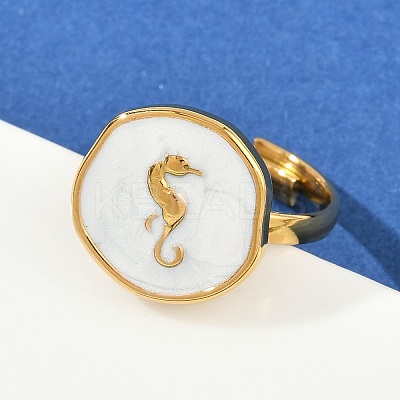 304 Stainless Steel Enamel Open Cuff Rings for Women RJEW-K301-06A-02-1