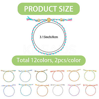24Pcs 12 Colors Bohemian Braided Polyester Cord Bracelet Making MAK-SP0001-10-1