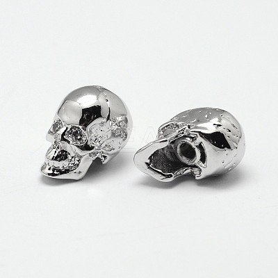 Skull Brass Micro Pave Cubic Zirconia Beads ZIRC-F018-03P-1