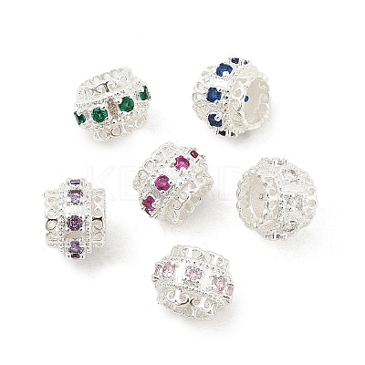 Brass Micro Pave Cubic Zirconia European Beads KK-P297-01S-1