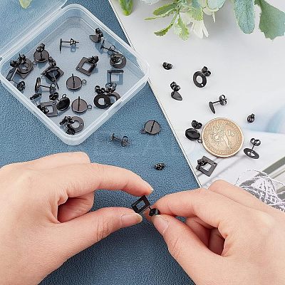 32Pcs 4 Style 304 Stainless Steel Stud Earring Findings for Dangle Charms STAS-UN0028-02-1