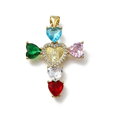 Brass Micro Pave Cubic Zirconia Pendants KK-C090-48G-1
