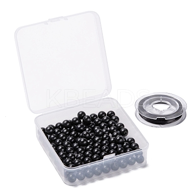 100Pcs 8mm Natural Black Stone(Natural Black Glass) Round Beads DIY-LS0002-15-1