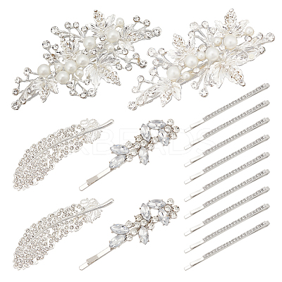 14Pcs 4 Style Wedding Bridal Alloy Rhinestone Hair Bobby Pins DIY-GA0003-90-1